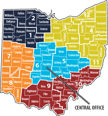 ODOT District Map, Click a district to visit its link.