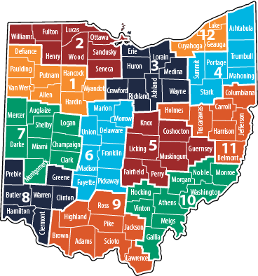 ODOT District Map, Click a district to visit its link.