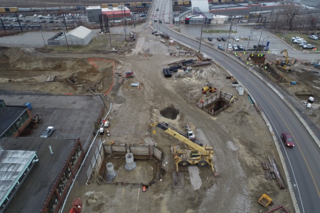 E.55th and Opportunity Corridor Blvd. - NEORSD combined sewer regulator - looking north. Taken December 2019.
