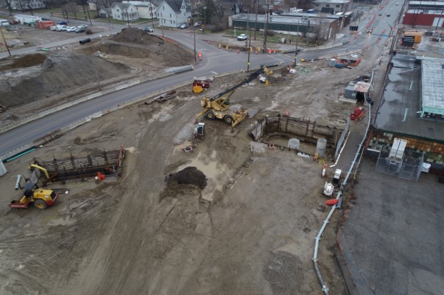 E.55th and Opportunity Corridor Blvd. - NEORSD combined sewer regulator - looking southeast. Taken December 2019.
