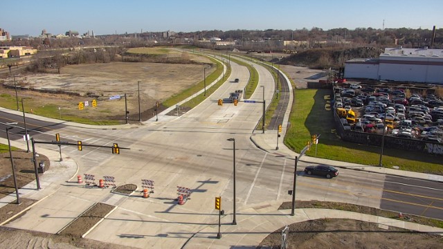 Opportunity Corridor Blvd. and E.93rd - new intersection and terminus for OC2 - looking east. Taken November 2018.

